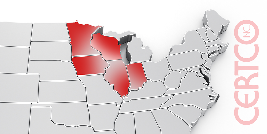 map showing that Certco is Serving Independent Grocers of the Midwest including Wisconsin, Illinois, Minnesota, Iowa and Indiana 